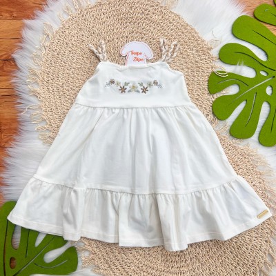 Vestido com Flores Bordadas - Off White